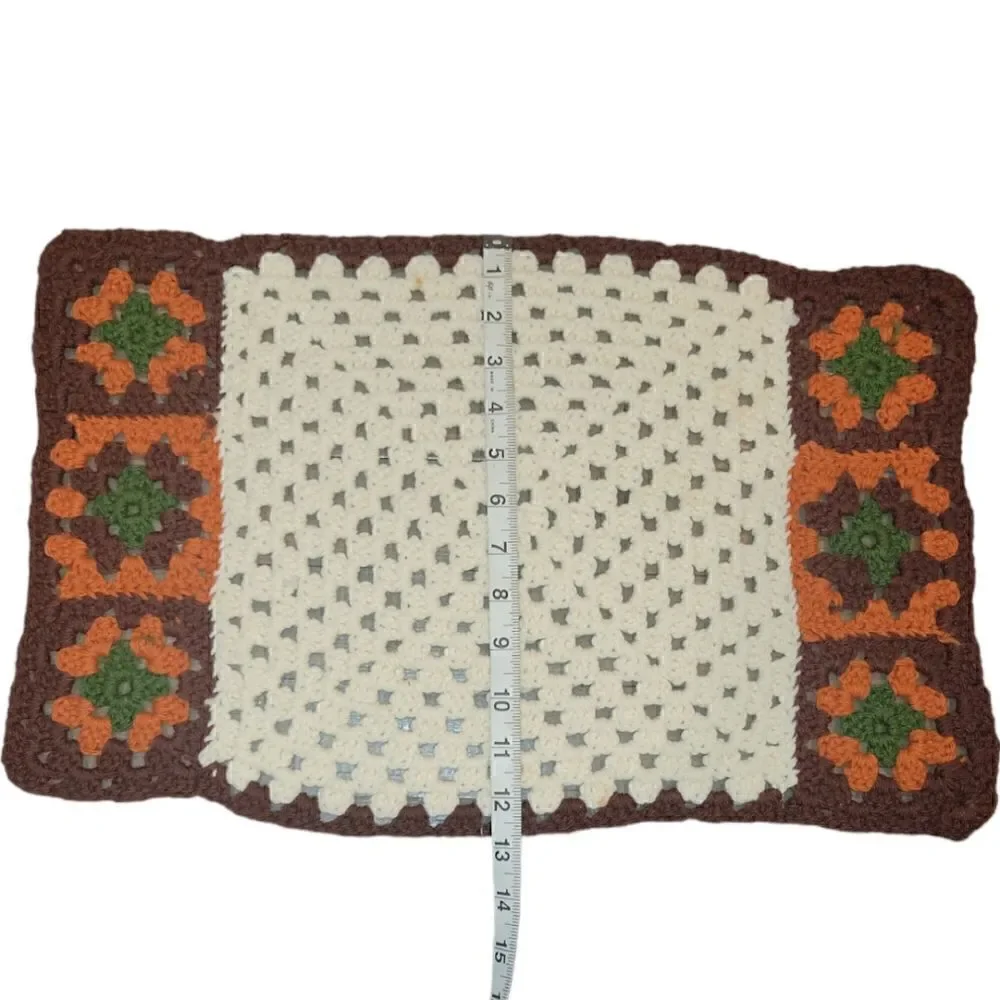 6 Vintage Granny Square Knitted Crochet Place Mats 1970s